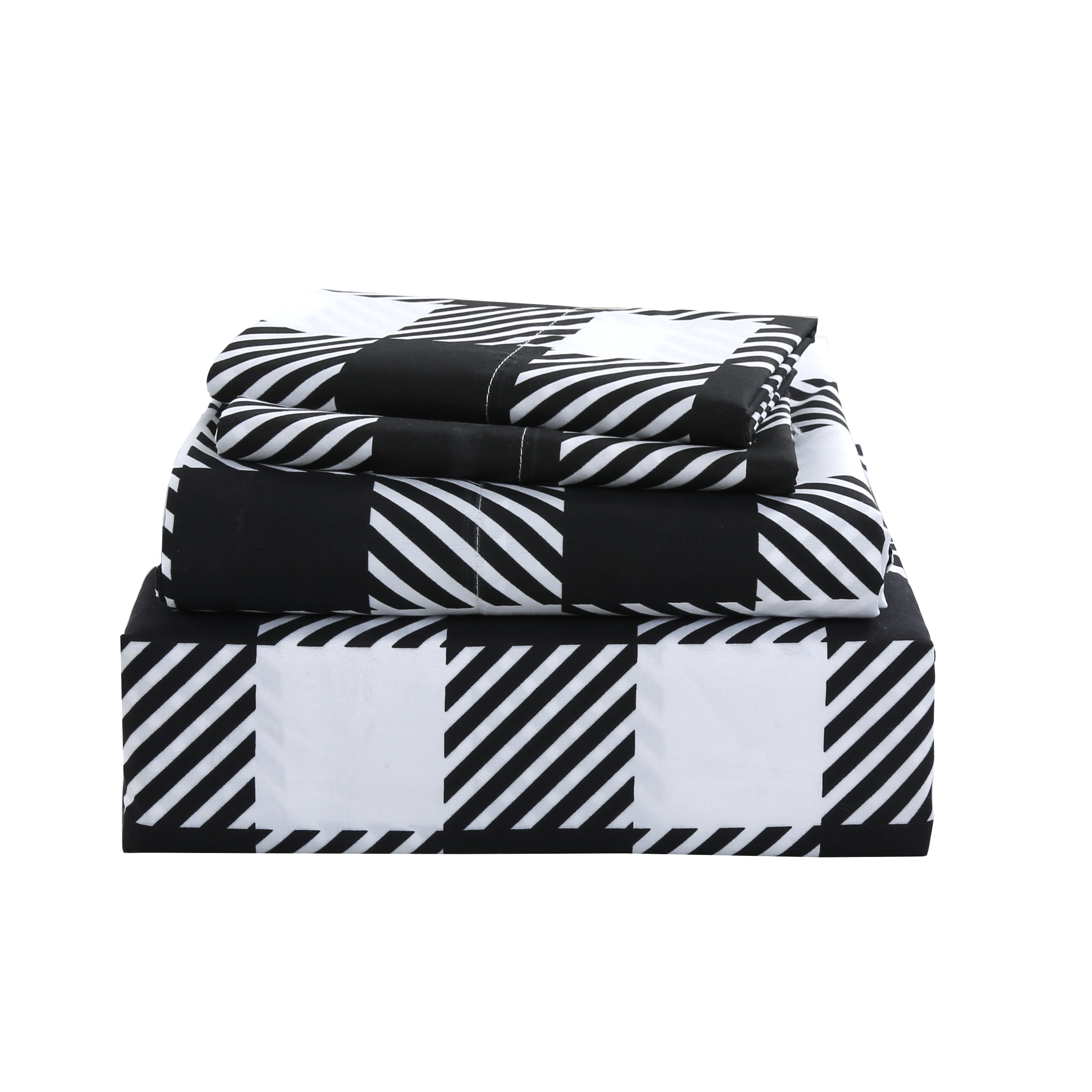 Ellory White and Black Plaid Sheet Set King