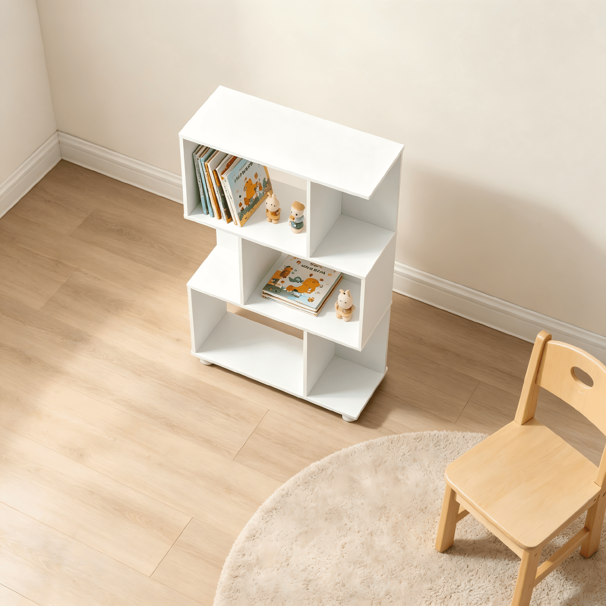 AC Pacific Manor Modern Staggered 3-Shelf Bookcase, White