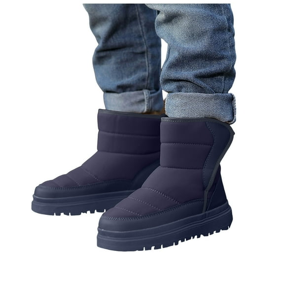 Waterproof Snow Boots for Kids Boys Girls Thickened Warm Plush Lined Lug Sole Platform Hook and Loop Slip on High Top Winter Booties Dark Blue 2 Big Kid