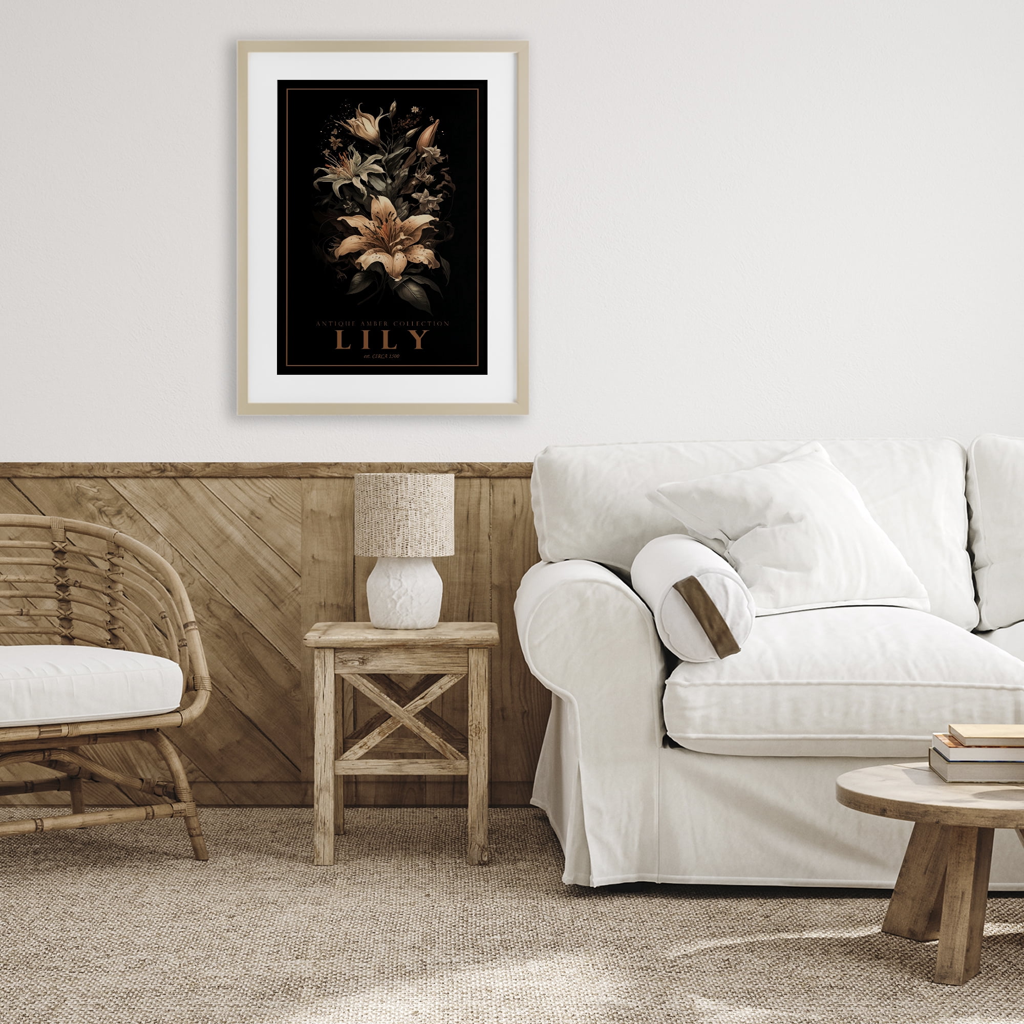 Stupell Industries Antique Lily Light Birch Framed Print Under Glass, design by Chris Giampietro
