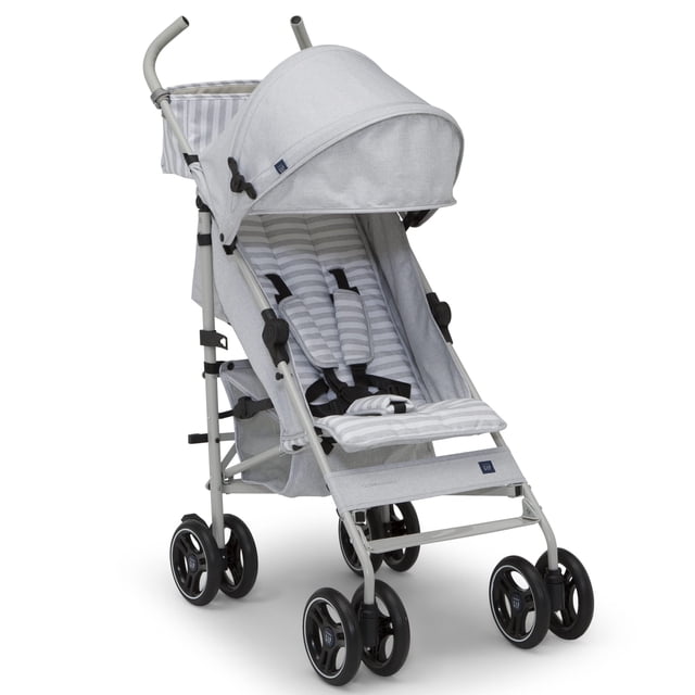 BabyGap Cochecito clásico - Cochecito ligero con reclinación, plegado compacto y organizador para padres extraíble - Fabricado con materiales sostenibles, rayas grises