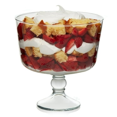 Libbey Selene Clear Glass Trifle Bowl, Footed Fruit Bowl with Stand, Modern Serving Trifle Dish, Glass Dessert Bowls for Salads and Layered Desserts