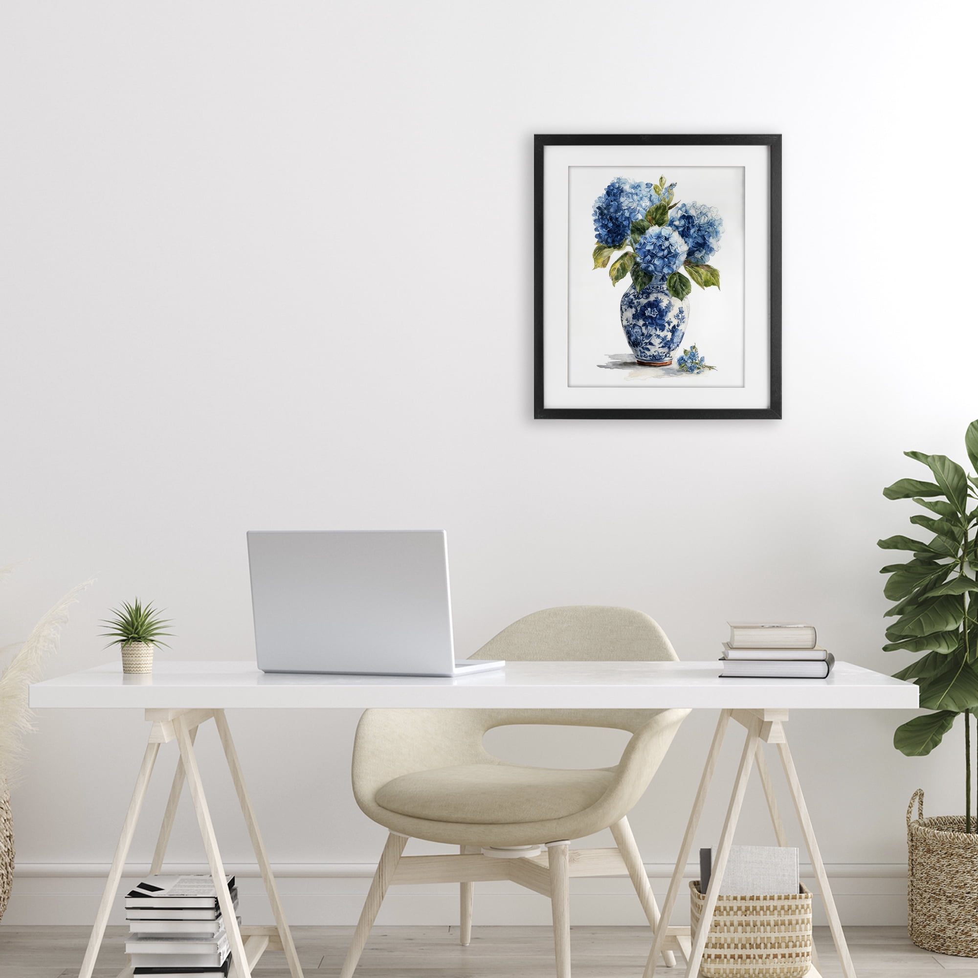 Stupell Industries Porcelain Vase with Hydrangea Bouquet Black Framed Print Under Glass, design by Imagine It Images