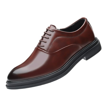 

gvdentm Fashion Summer And Autumn Men Leather Shoes Low Heel Pointed Toe Lace Up Solid Color Casual Shoes For Men