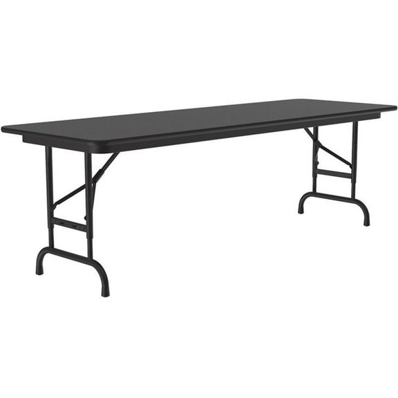 Pemberly Row 22-32"H Adjustable Height Black Granite Melamine Top Folding Table