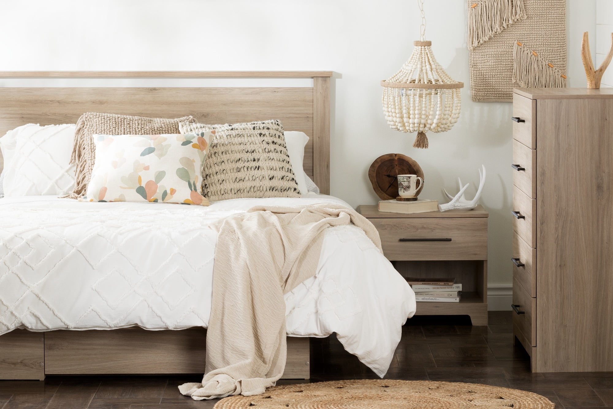 South Shore Primo Full/Queen Platform Bed (54/60'') with Drawers, Rustic Oak