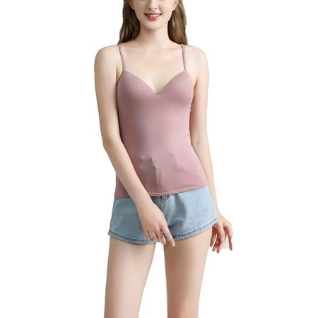 

Xingqing Women V-Neck Padded Bra Spaghetti Strap Tops Camisole Push Up Bra Tank Vest M