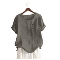 thumbnail image 3 of Gray Women's Short Sleeve T-shirt, Womens Casual Loose Button Linen Plus Size Daily Boho Tanic T-Shirt Blouse Tops,Women's Short sleeve T-shirt 3XL, 3 of 4