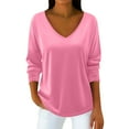 thumbnail image 2 of Huankd Velvet Tops for Women Long Sleeve V Neck Loose Fit Casual Dressy Blouses Fall Winter 2025 Soft Velour Shirts Pink S, 2 of 7