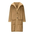 thumbnail image 2 of JURANMO Men's Shearling Leather Coat Sherpa Lined Sheepskin Jacket Faux Fur Collar Long Trench Coats Soft Overcoat with Pockets Khaki L Prime By Hour, 2 of 6