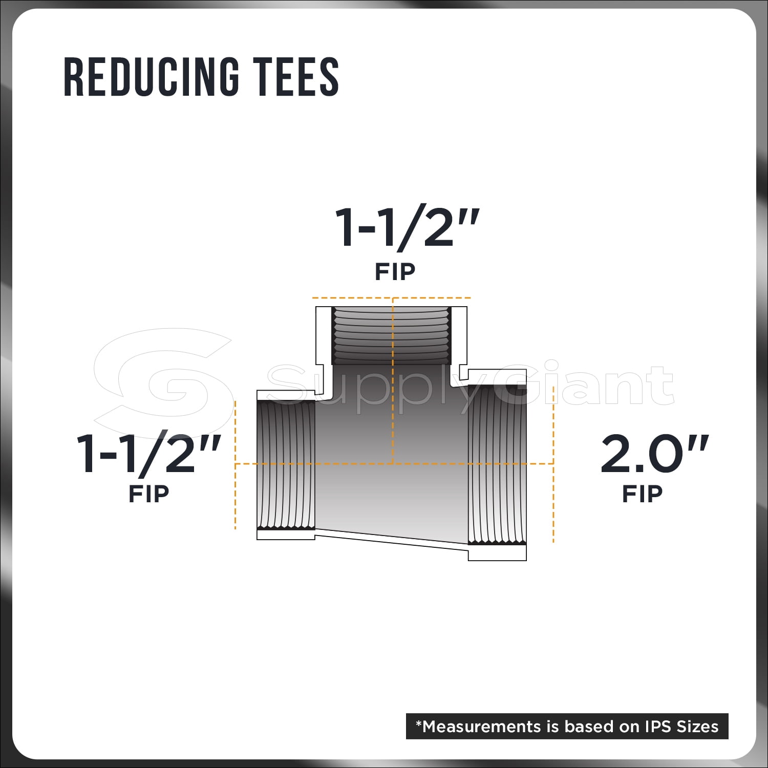 Supply Giant 2" x 1-1/2" x 1-1/2" BLack Pipe Fitting Reducing Tee Cast Iron