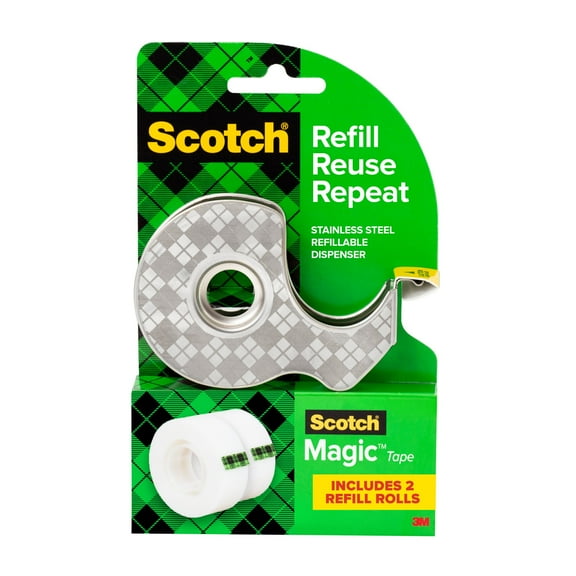Scotch Magic Stainless Steel Dispenser with 2 Tape Rolls, 3/4 in. x 600 in. a Roll