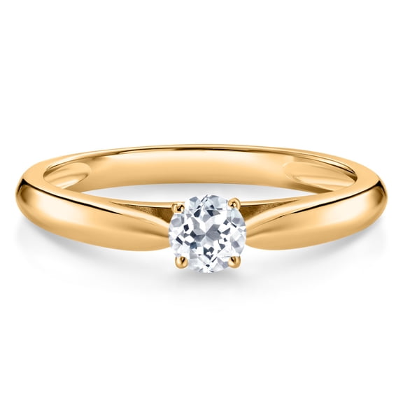 Gem Stone King 0.22 Ct Round White Topaz 10K Yellow Gold Solitaire Engagement Ring (Size 6)