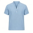 thumbnail image 5 of Rvwovn Men's Lightweight Cotton T-Shirt - Short Sleeve Band Collar Summer Casual Henley Solid Top, 5 of 6