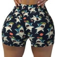 thumbnail image 2 of Logiee Cartoon Sharks Print Women's Biker Shorts,Workout Gym Shorts,Scrunch Shorts,Tummy Control Hidden Scrunch Running Yoga Shorts-Medium, 2 of 8