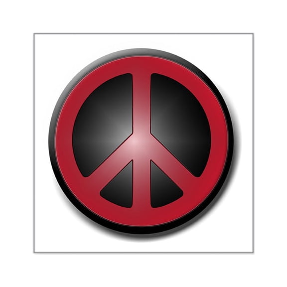 CafePress - Glowing Red Peace Symbol Square Sticker 3 X 3 - Square Sticker 3" x 3"