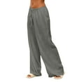 thumbnail image 5 of Cotton Linen Pants Women Flowy Comfy Low Rise Wide Leg Pants Casual Lounge Drawstring Boho Beach Palazoo Trousers Gray L, 5 of 6