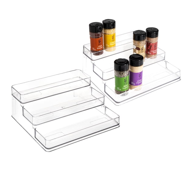 SIMPLEMADE Especiero transparente – Paquete de 2 estantes de tres niveles para encimera y gabinete, organizador de especias para cocina, baño, dormitorio y oficina, soluciones de almacenamiento y orga