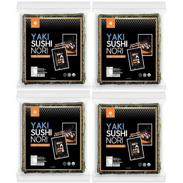 Organic Yaki sushi nori(), 50 Full sheet, Gold Grade, Roasted seaweed, Resealable, Product of South Korea, USDA Organic, Kosher, Premium quality(50 full sheet x 1package)
