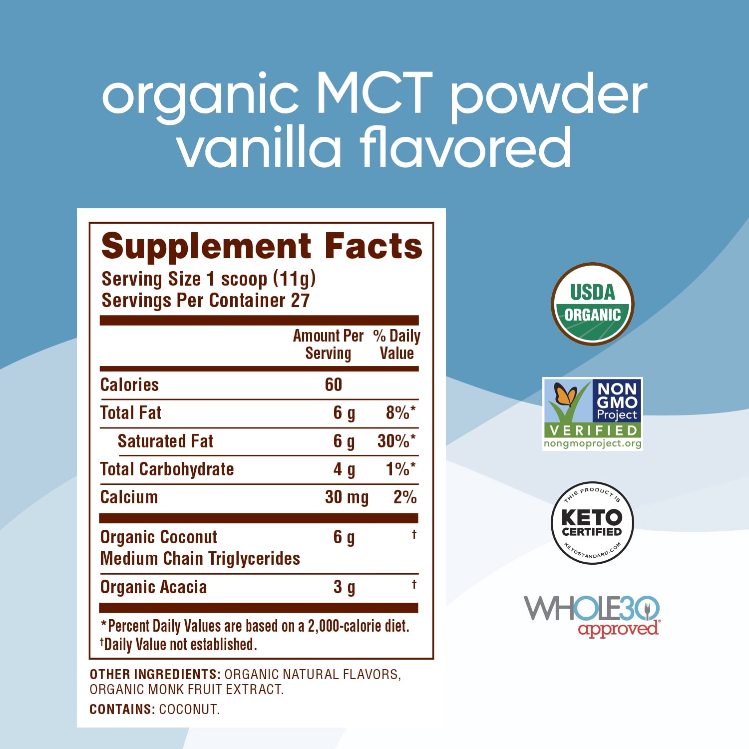 Nutiva organic mct powder with prebiotic acacia fiber, vanilla, 10.6 ounce