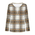 thumbnail image 7 of Women's Long Sleeve Tunic Tops with Buttons Pleated Plaid T-Shirts Henley Neck Blouses Loose Casual Dressy Tees (XL, Khaki), 7 of 7