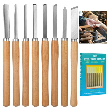 8 Pcs Wood Lathe Tools, Lathe Chisels for Woodturning, Wood Turning Tools with Steel Blades, Woodworking Tools for Beginners & Professionals