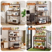 Beddle Kitchen Baker's Rack with Power Outlet, 31 Industrial 4-Tier Storage Shelf, Metal Frame with Rustic Wood Shelves