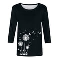 thumbnail image 4 of Pxiakgy Womens Tops Dandelion Print 3/4 Sleeves Crew Neck Shirts Loose Fit Cute Graphic Tees Causal Blouse Casual Boho Clothing Plush Collar Cuffs Christmas Print Loose Long Sleeved T Shirt Black L, 4 of 4