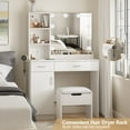 thumbnail image 5 of VEANERWOOD Makeup Vanity Desk with Lighted Mirror & Power Strip, Girls Dressing Table with Storage Shelves, White, 5 of 13