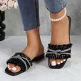 thumbnail image 3 of GJPBGK Women’s Square Toe Flat Slide Sandals Rhinestone & Tassel Decor Slip-On Indoor Shower Slides for Casual Wear, 3 of 6