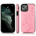 thumbnail image 2 of Feishell Back Case for iPhone 13,Embossed Pattern PU Leather Wallet Phone Case with ID Credit Card Slots Shockproof Magnetic Buckle Back Flip Holder Protective Cover,Pink, 2 of 9