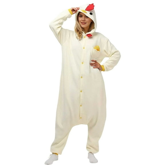 DHFJKG Womens Pajamas Adult Funny Animal Onesie Chicken One-Pieces Button Up Hooded Ankle-Tied Jumpsuit Loungewear Comfort Homewear