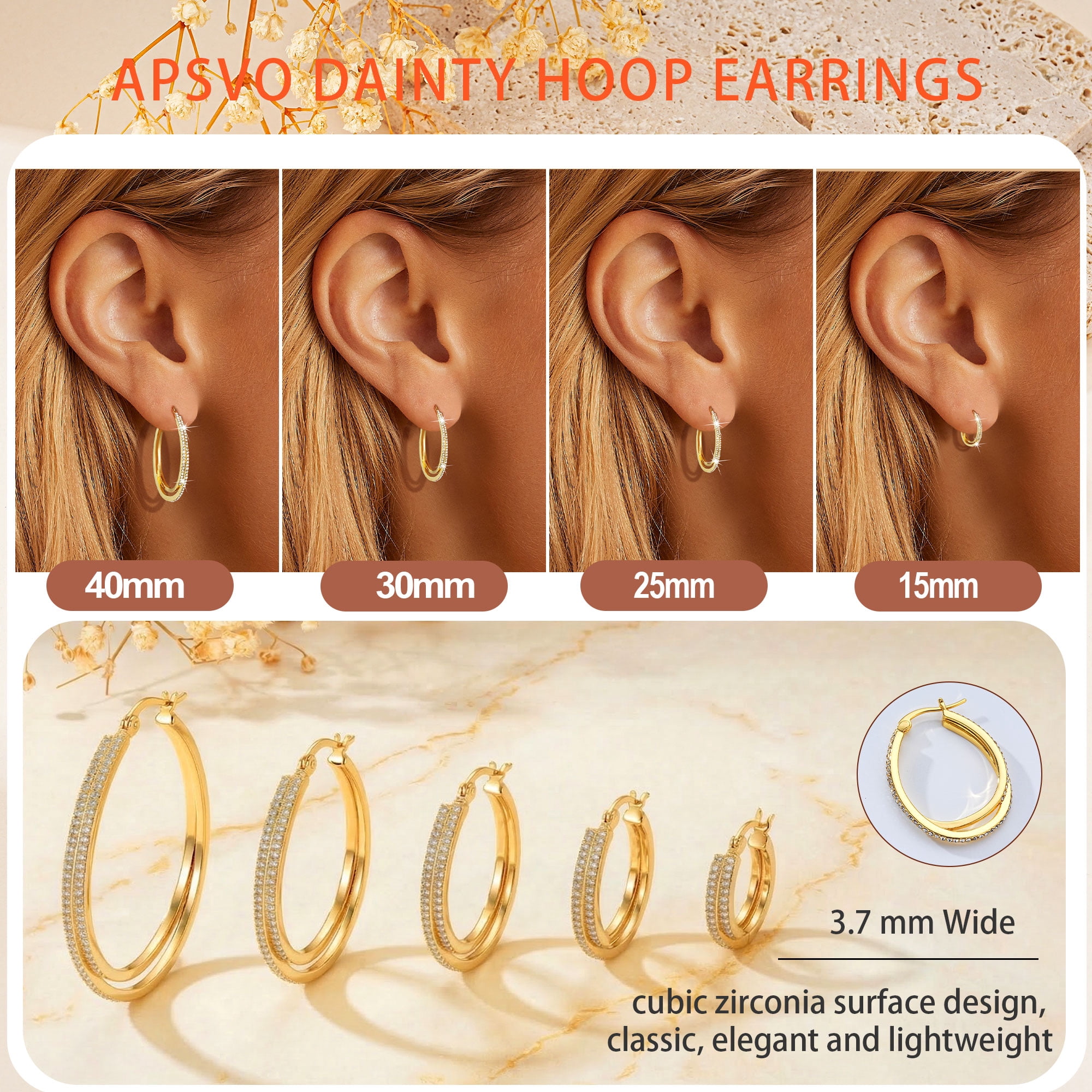 APSVO 18K Gold Plated Simulated Diamond Hoop Earrings for Women Hypoallergenic Post Earrings Birthday Graduation Jewelry Gifts Teen Mom Her Wife Lady Adults Ideas