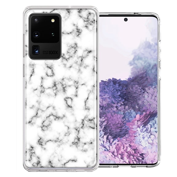 MUNDAZE For Samsung Galaxy S20 Ultra White Grey Marble Design Double Layer Phone Case Cover