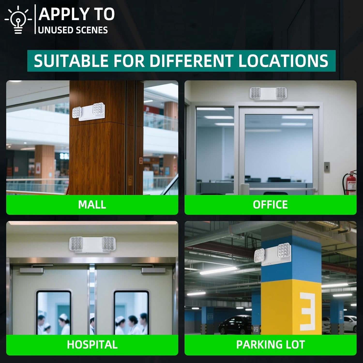 DICEEVIL LED Emergency Lights with Battery Backup, Commercial Emergency Lights Fixtures, Two Adjustable Square Head LED Emergency Lighting, for Mall School Restaurant Hotel, White