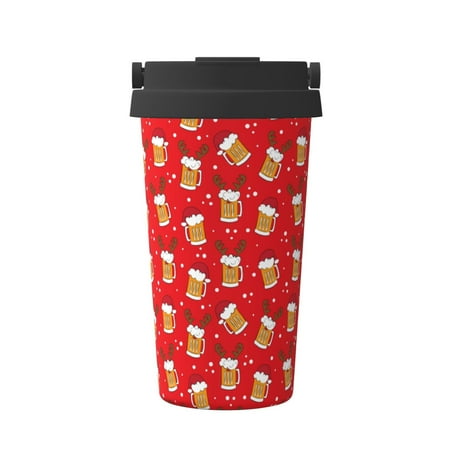 

Salouo Christmas Hat beer Print Coffee Travel Mug Spill Proof with Lid-Stainless Steel Vacuum Insulated Tumbler - Thermos Cup for Keep Hot/Ice Coffee Tea and Beer
