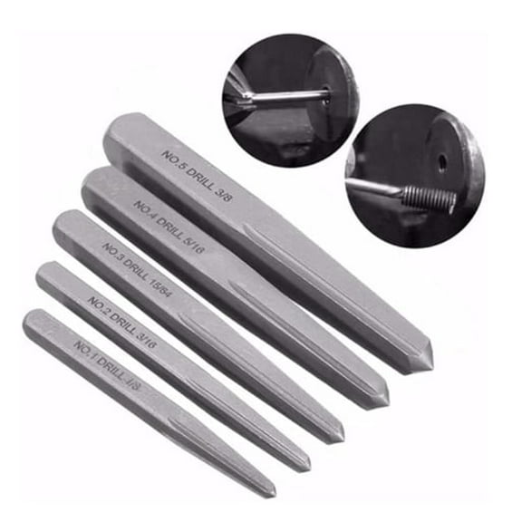 Screw Extractor Kit 5Pcs Straight Fluted Screw Extractor Set Carbon Stee Broken Damaged Bolt Easy Out Removal Tool Square Type for Household Use and Professional Electrician