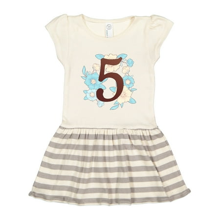 

Inktastic 5th Birthday with Pastel Blue and Yellow Flowers Gift Toddler Girl Dress