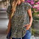 thumbnail image 2 of Camisa de manga corta Orillo fibroso Cuello alto Volantes Dobladillo suelto Estampado floral Blusas casuales Tops para uso diario Negro S, 2 of 6