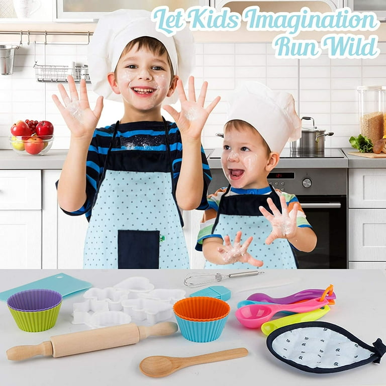 26Pcs Child Kids Cooking Baking Set w/Apron Chef Hat Cutters Rolling Pin  Gift