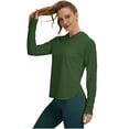 thumbnail image 5 of Sun Protection Hoodie for Women UPF 50+ Summer Long Sleeve Solid Color Lightweight Workout Shirts for Hiking Fishing Army Green XL, 5 of 7
