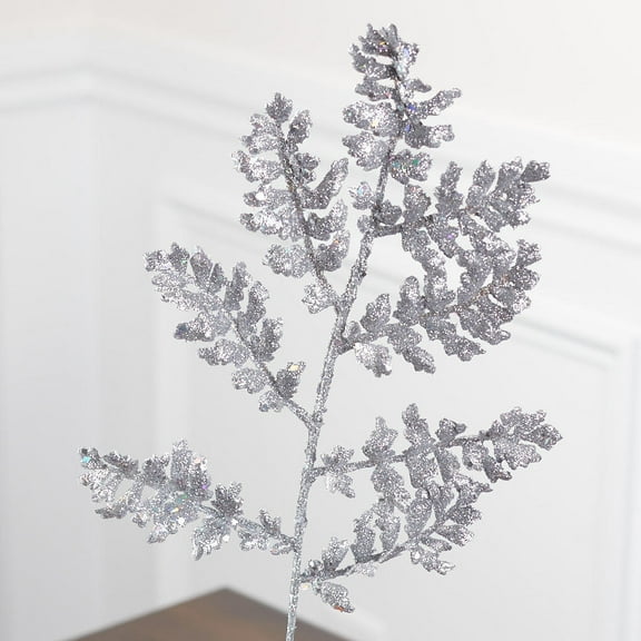 Silver Glittered Fern Picks: 6 Pack of Realistic, Lifelike Artificial Fern Pick for Holiday Decor, Christmas Ornaments, Floral Arrangements, and More