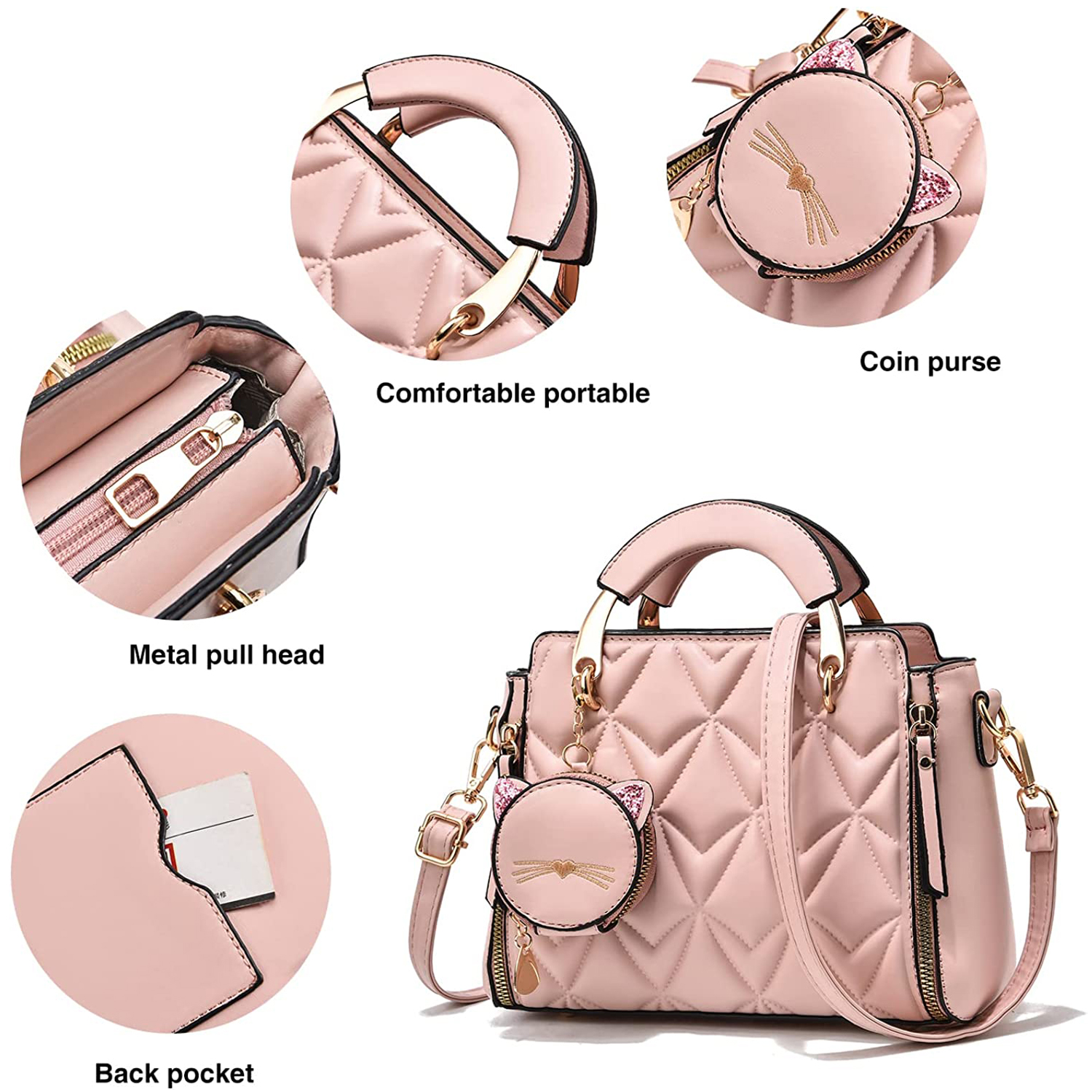 Large Purses for Women Shoulder Handbags Large Crossbody Cute Bag for Women with Small Purses,Pink - image 5 of 9