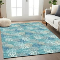 Addison Rugs Chantille Indoor/Outdoor Transitional Circles Teal Washable Rectangle Rug, 9' x 12'