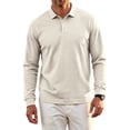thumbnail image 2 of IAJDKMEK Men's Long Sleeve Golf Polo Shirt - Mesh Button Down Tops, Moisture Wicking Casual Shirts for Outdoor Sports,Beige L, 2 of 6
