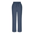 thumbnail image 6 of Staron Women's Spring Casual Pants Straight Leg Ankle-Length Linen Cotton Trousers with Lace-Up Tie Waist Solid Color Relaxed Comfy Travel, Dark Blue M, 6 of 7