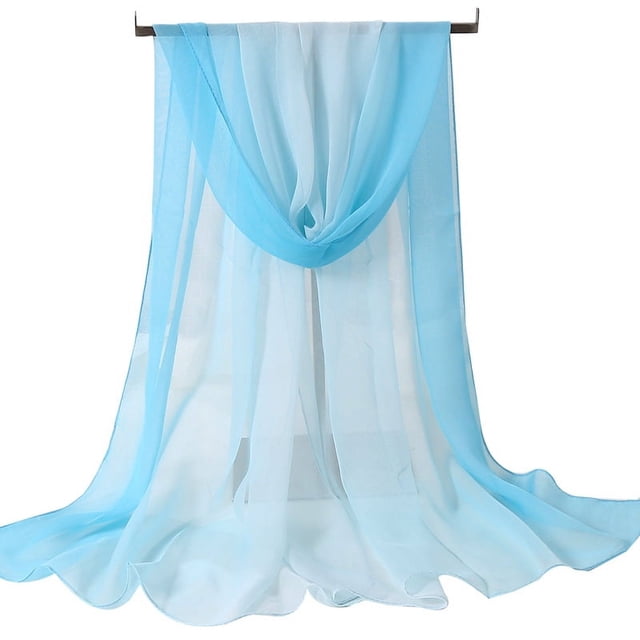 Zhuge Bufanda elegante, bufanda de verano con protección solar, bufanda pequeña con degradado fino, bufanda versátil Georgie, bufanda ligera y fina (degradado azul claro)
