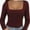 Burgundy, variant on Womens Long Sleeve Square Neck Tops Fashion Slim Fit Tees Shirts