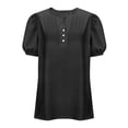 thumbnail image 4 of Women's Loose-Fit Linen Button-Up Shirt with Short Sleeves and Round Neck, 4 of 6