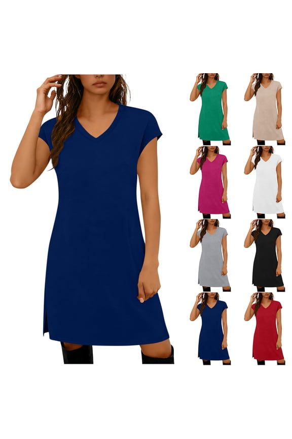 Dresses for Women 2026 Sundresses Fashion Clothing Summer Casual Business Elegant Classy Work Clothes Vacation Dress Blue XL